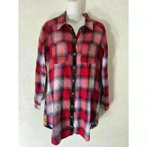 Soft Surroundings Pastiche Plaid Boho Tapestry Pockets Tunic Shirt Dress XS